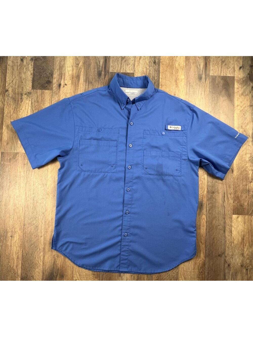 Columbia Mens Tamiami Shirt Size S Blue Omni Shade Fishing Vented Short Sleeve